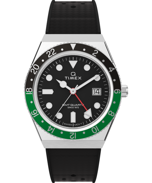 Q Timex GMT 38mm Synthetic Rubber Strap Watch