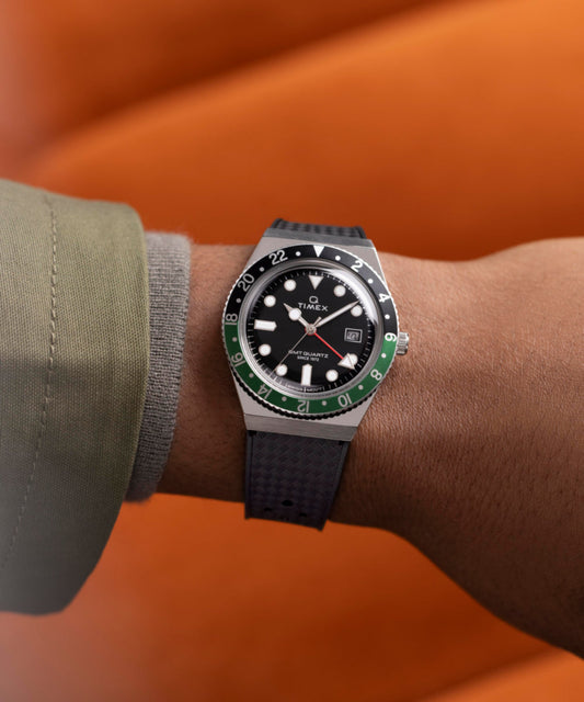 Q Timex GMT 38mm Synthetic Rubber Strap Watch