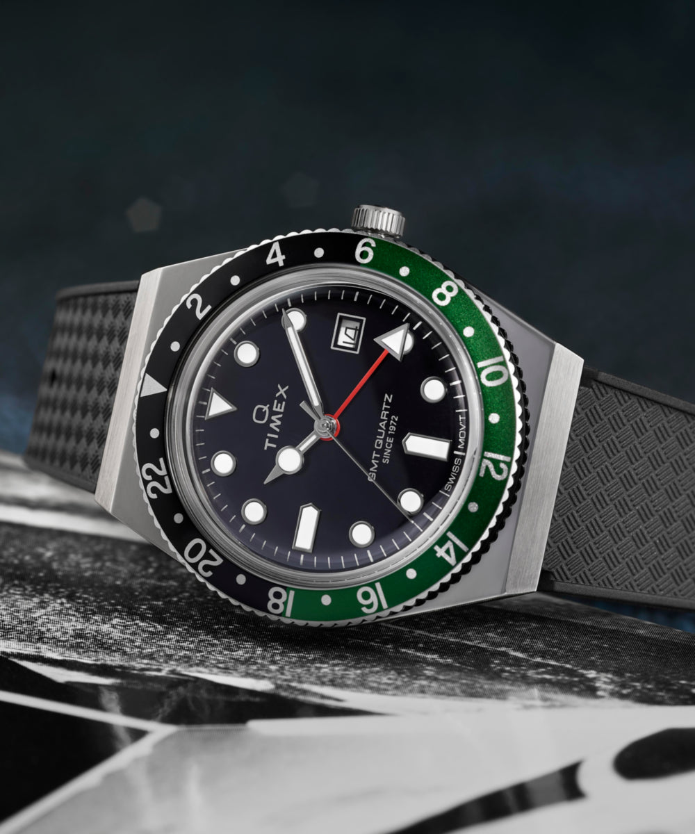 Q Timex GMT 38mm Synthetic Rubber Strap Watch