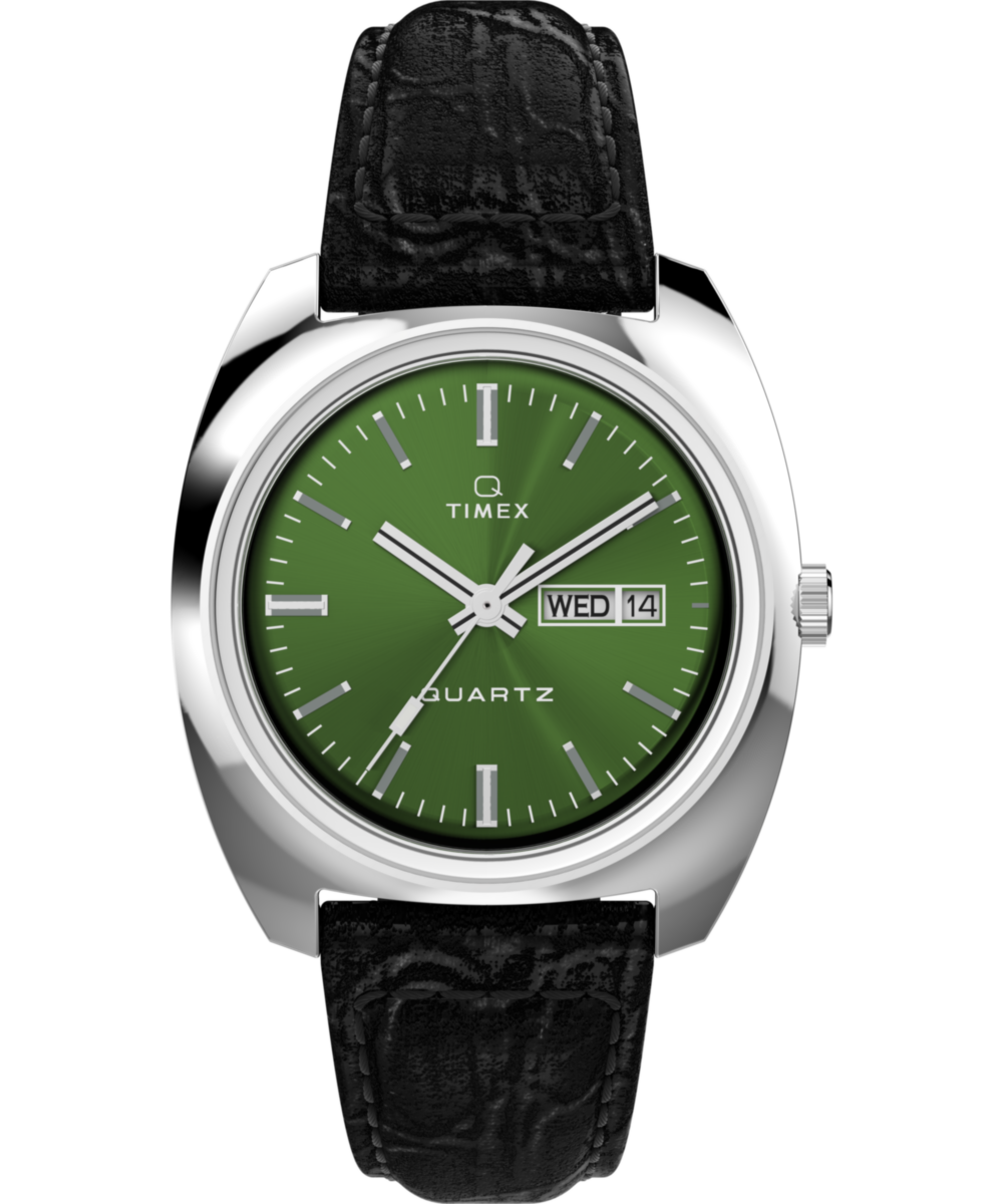 Q Timex 1978 Day/Date 37.5mm Leather Strap Watch