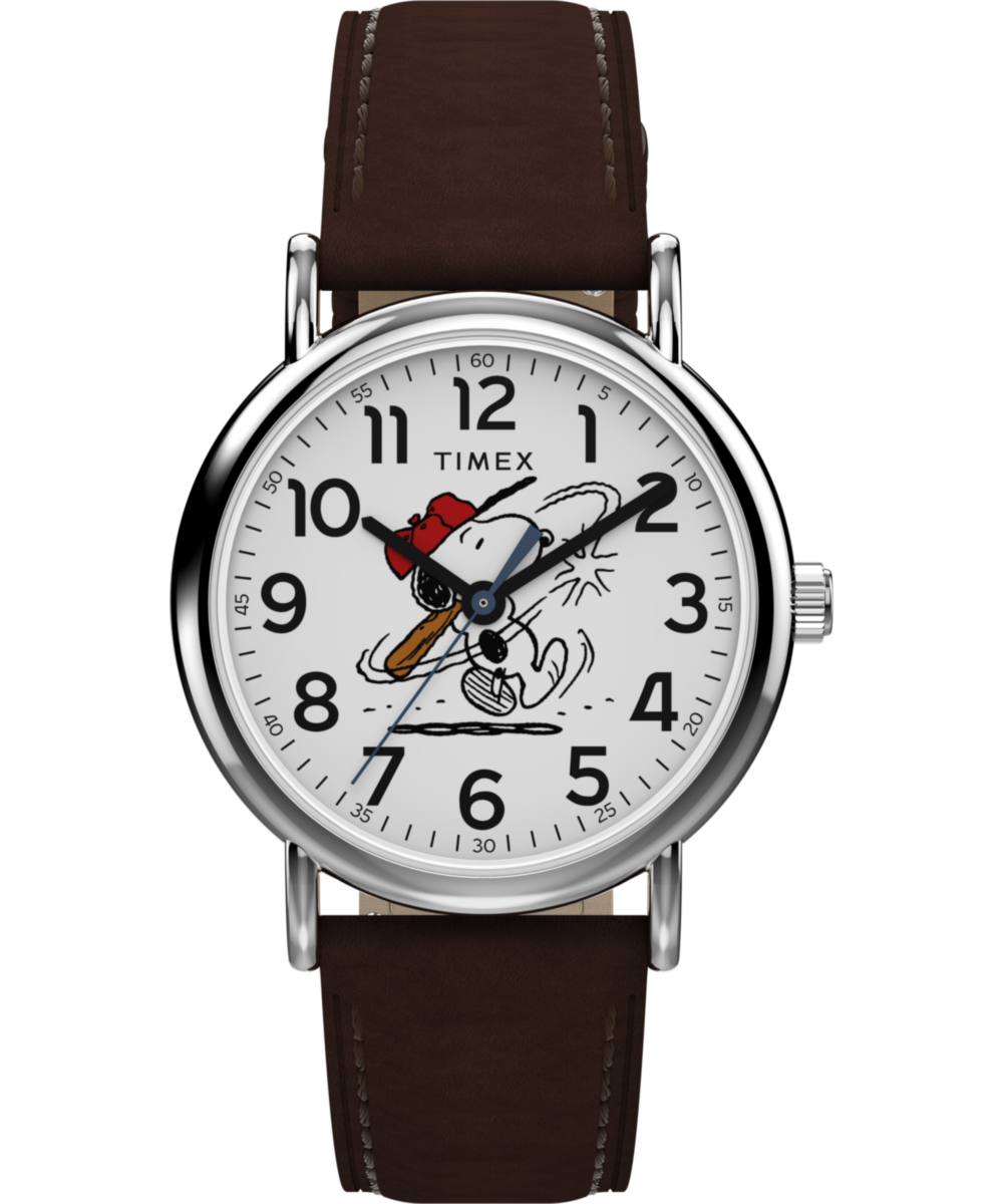 Peanuts x Timex Weekender Baseball 38mm Leather Strap Watch