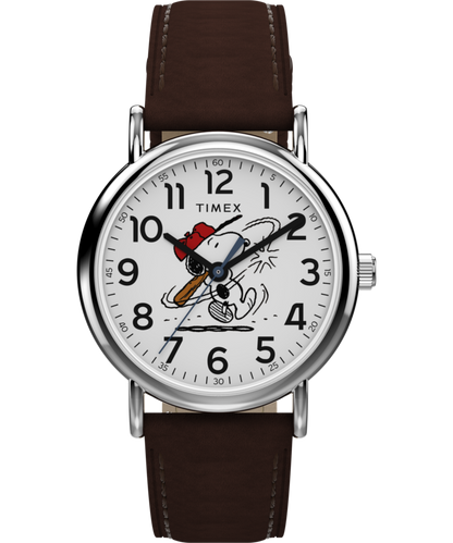 Peanuts x Timex Weekender Baseball 38mm Leather Strap Watch
