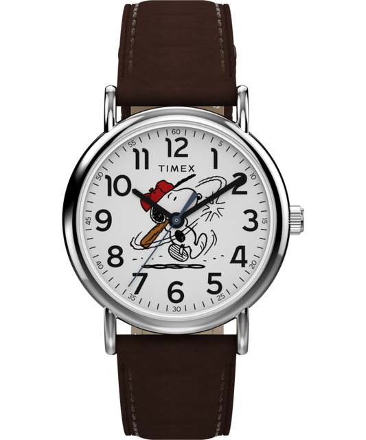 Peanuts x Timex Weekender Baseball 38mm Leather Strap Watch