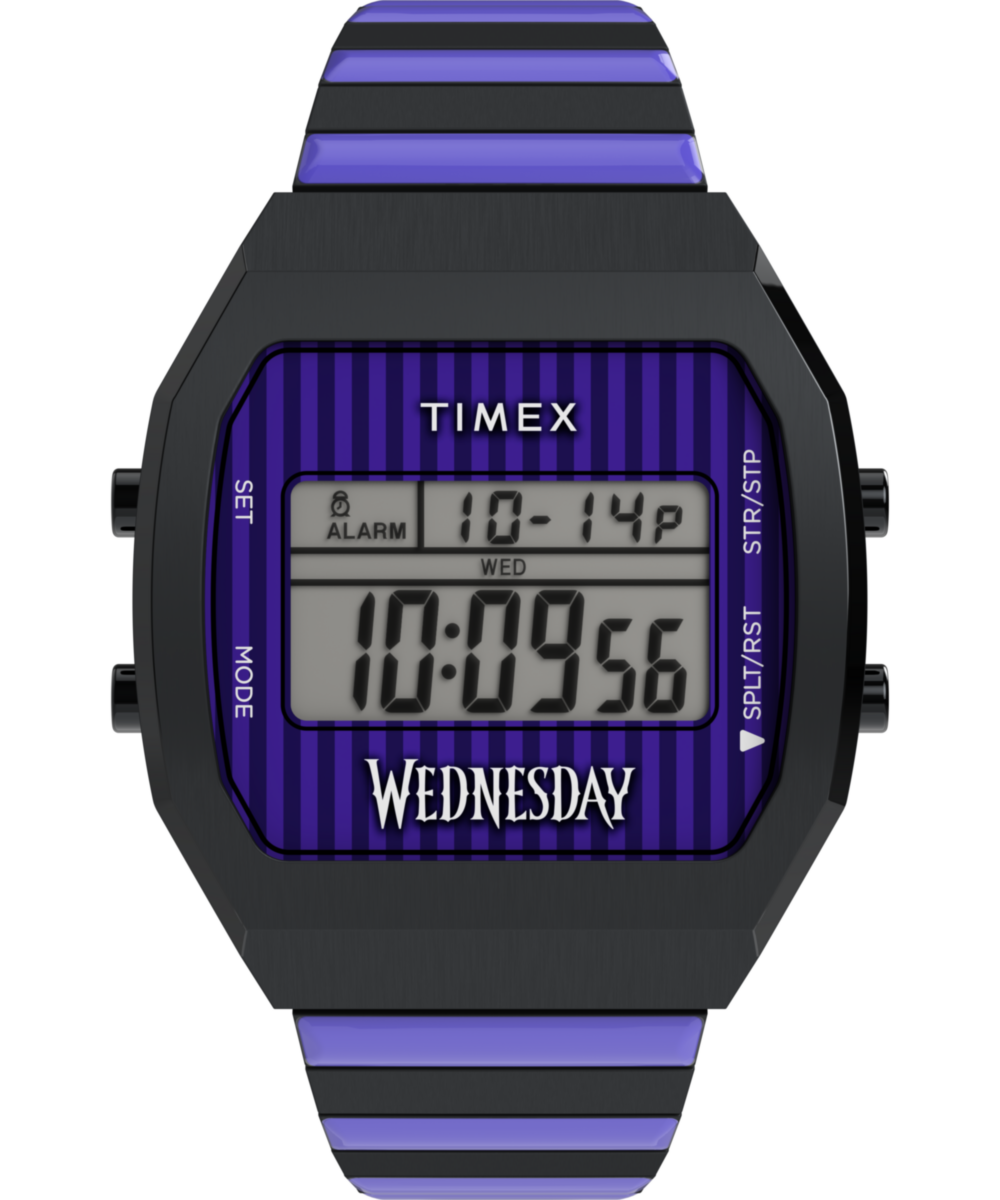 Timex x Wednesday T80 36mm Stainless Steel Black and Purple Expansion