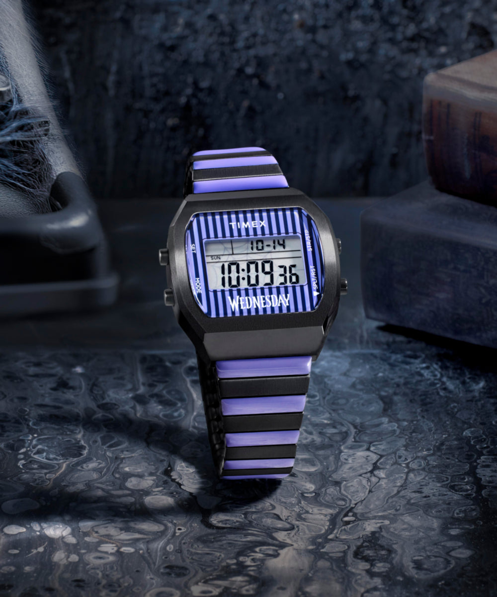 Timex x Wednesday T80 36mm Stainless Steel Black and Purple Expansion